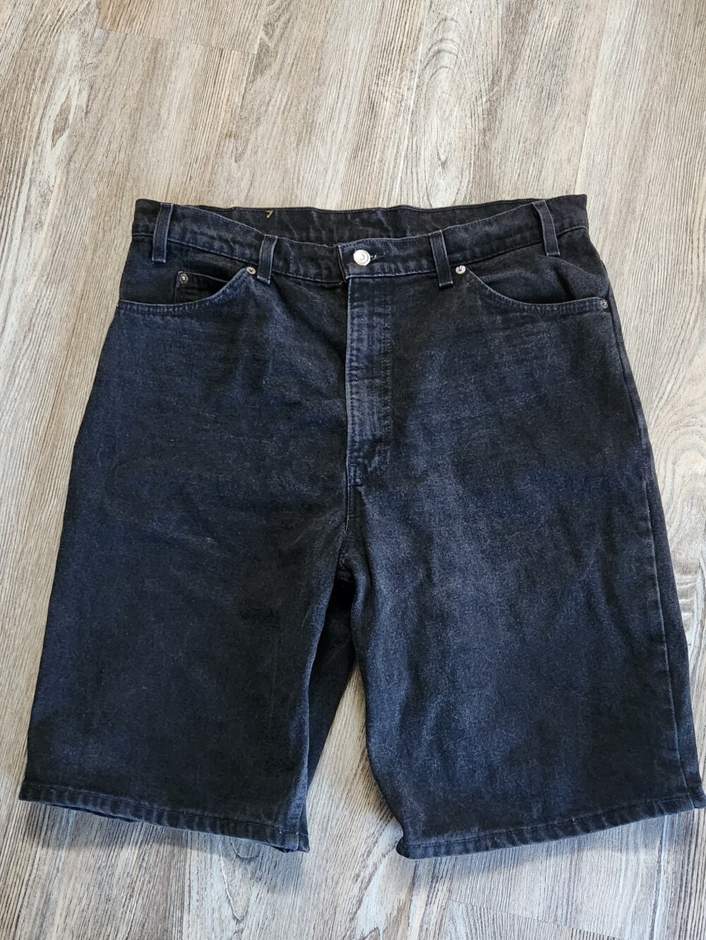 1995 Levis 550 Orange Tab Jort Denim Jean Short Black 38 USA Vintage Dad Grunge